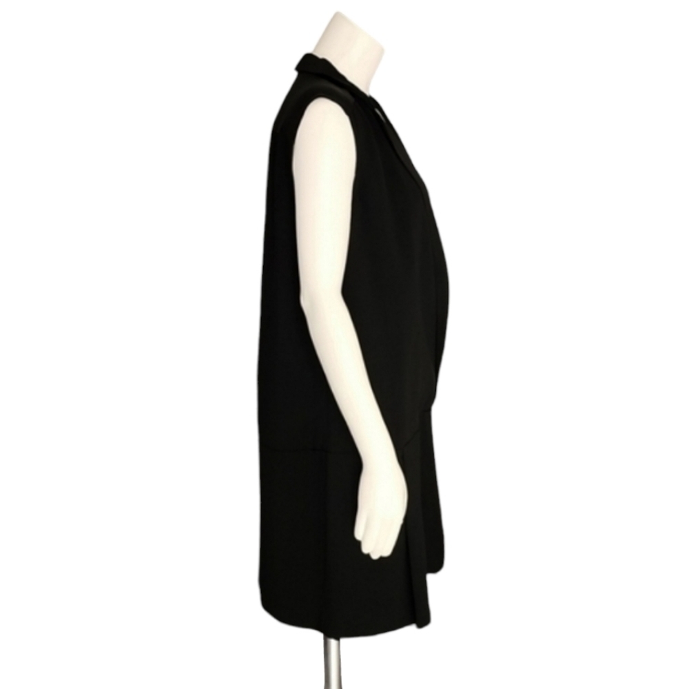 RACHEL ZOE Tuxedo Faux Wrap Shift Dress 8 M Satin Lapel Minimalist Black LBD - Picture 3 of 14